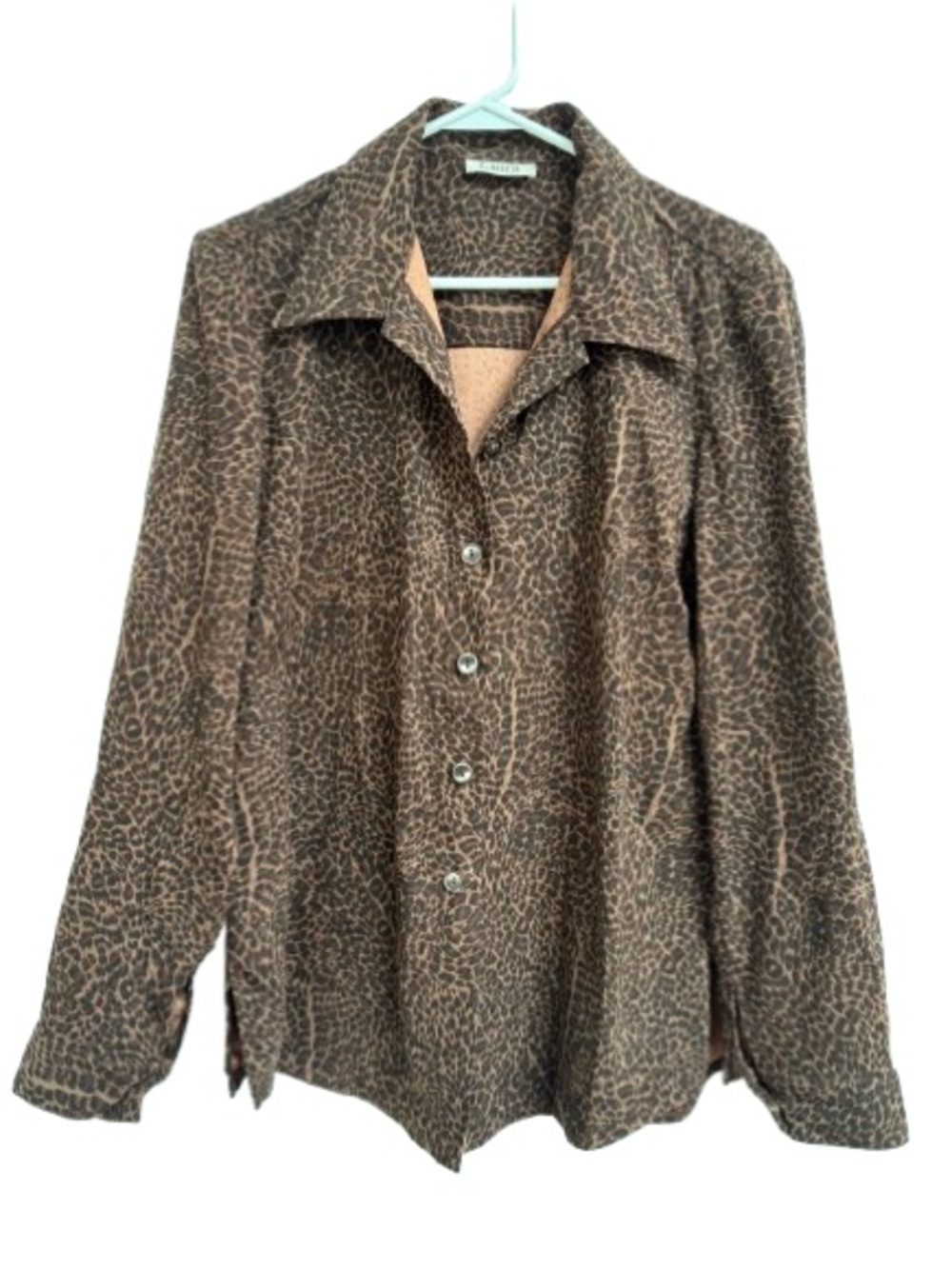 Animal-Print Button-Up Blouse in Brown Leopard Print